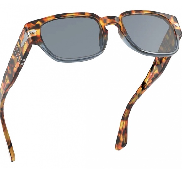 **SOLD** Persol Men’s Brown Tortoise-Opal Blue / Light Blue Rectangle Sunglasses - Picture 4 of 8